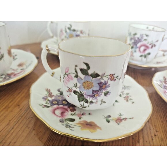 Vintage Royal Crown Derby "Derby Posies" Demitasse Cups & Saucer set of 5 - Picture 2 of 16